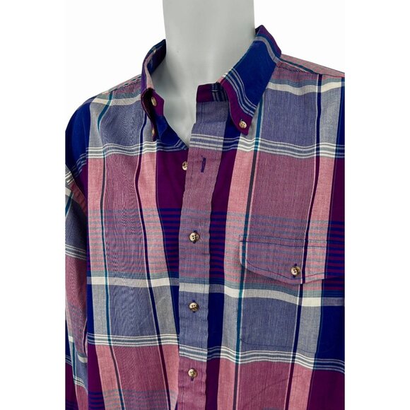 VINTAGE GANT MEN'S PURPLE FOXHUNT PLAID BUTTON-DOWN LONG SLEEVE SHIRT - 2XBIG - Picture 2 of 4